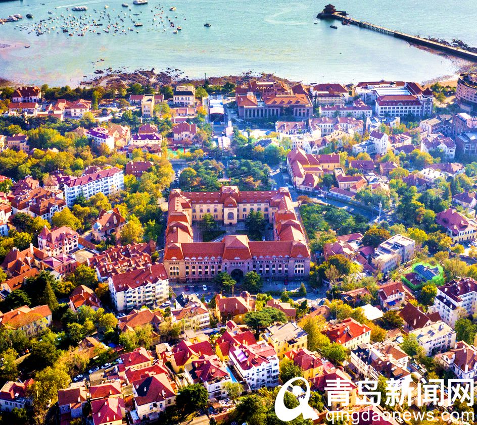 航拍金秋时节的青岛老城区 色彩斑斓景色怡人