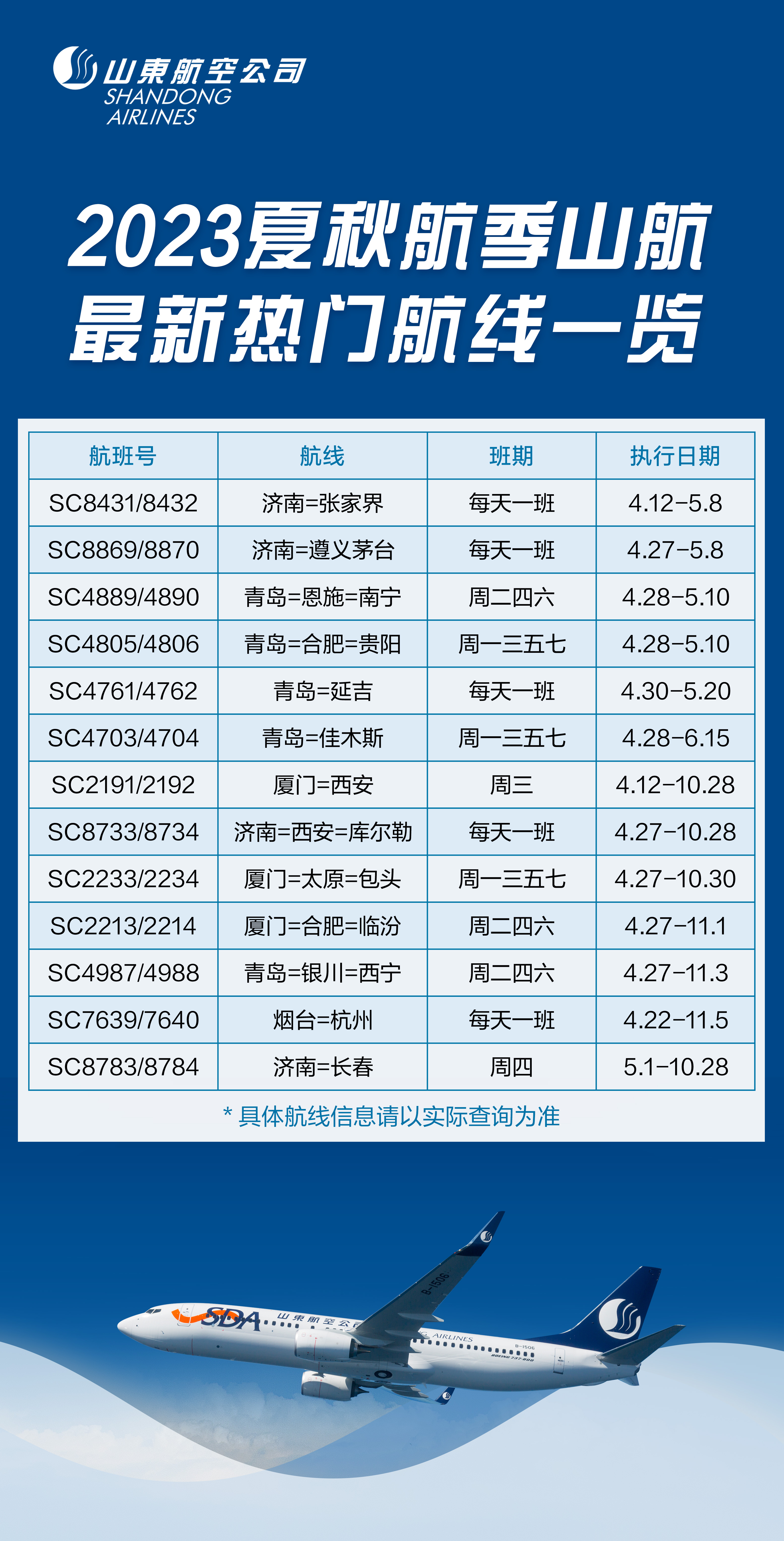 助力“五一”出行，山航新增青岛=恩施=南宁等多条热门航线